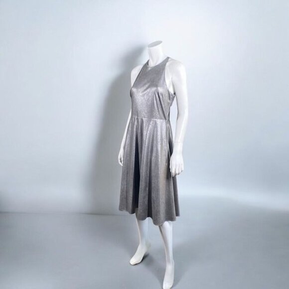 NWT H By Halston Metallic Faux Suede Dress Gunmetal, Size 8 - Picture 3 of 15